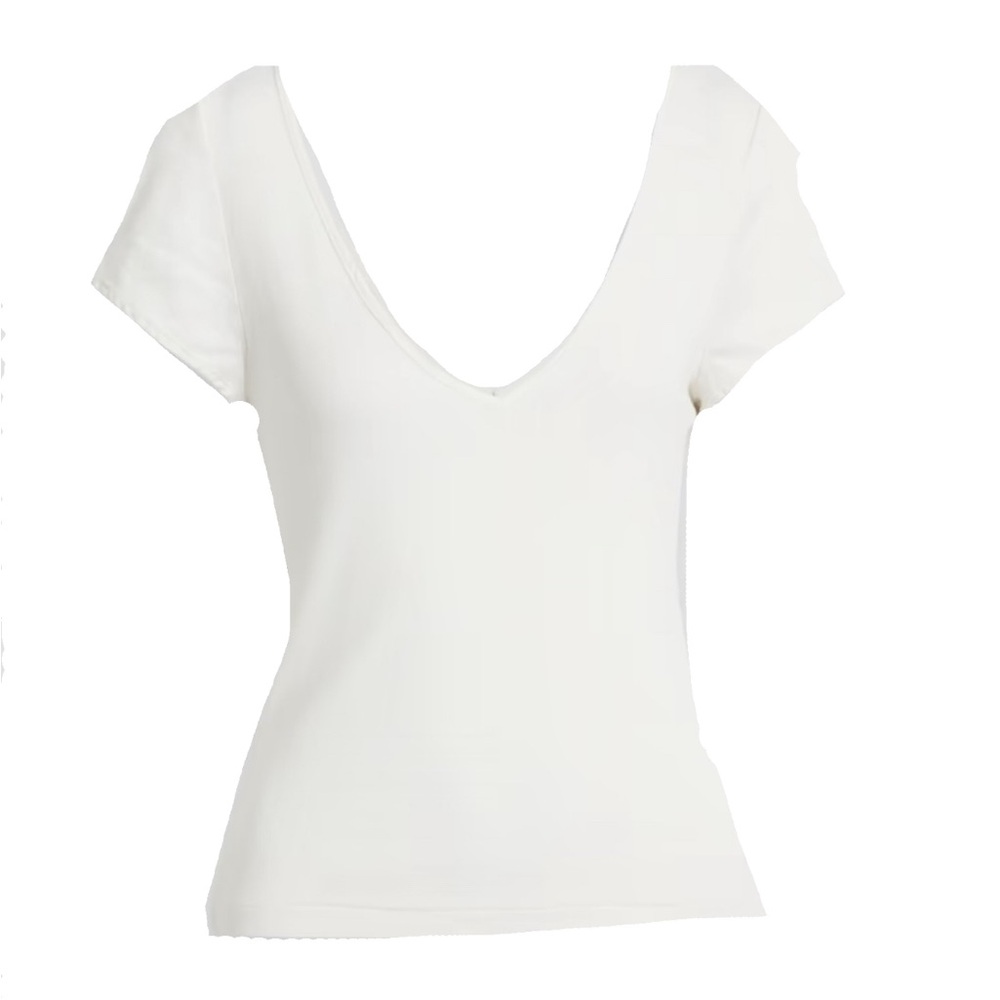 Re/Done Off White Cream Deep V neck Tee Large